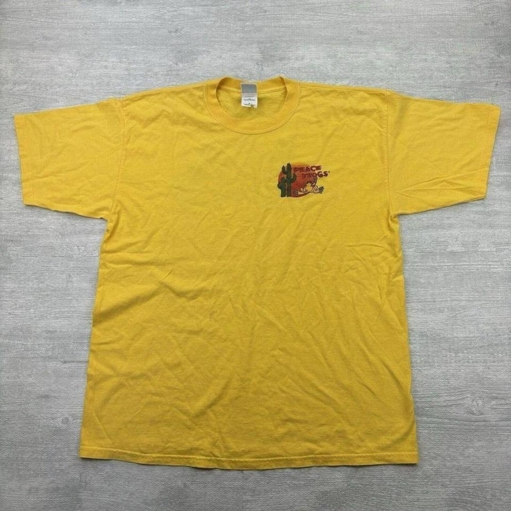 Vintage Peace Frogs Shirt Adult XL Yellow Cactus Chili Pepper Desert